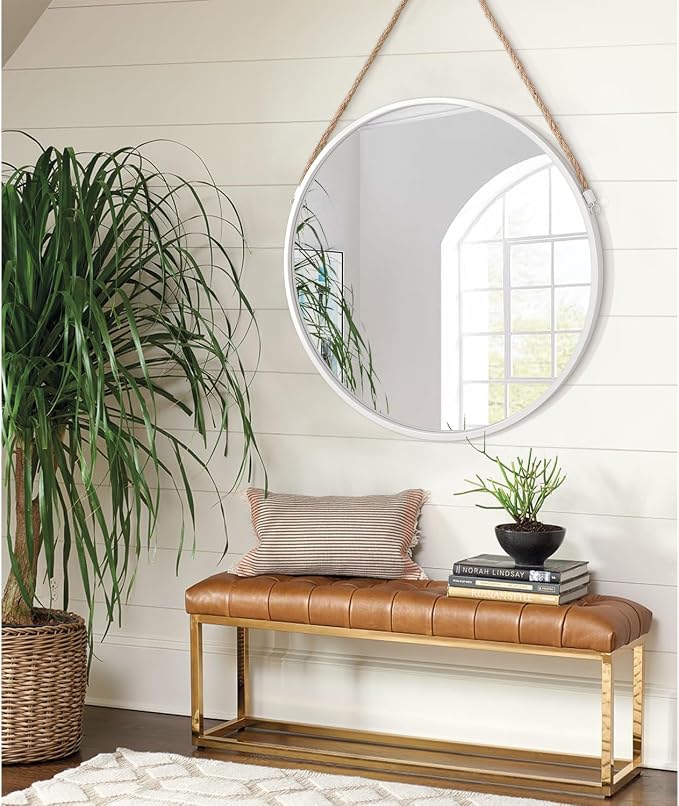 Wall Mounted Mirror, Regular Circle Hanging Mirror Wooden Framed Round Decorative Mirrors for Hallway Entryway Vanity Decor 20 Inch Mirrors