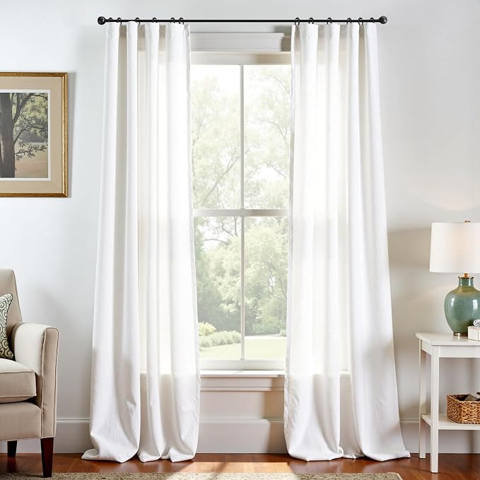 jinchan Linen Curtains Light Filtering Back Tab 38x108 Inch 2 Panels White | Semi Sheer Curtains 108 inch length for Bedroom Living Room, Modern Farmhouse Drapes with Rod Pocket, Natural Boho Curtains