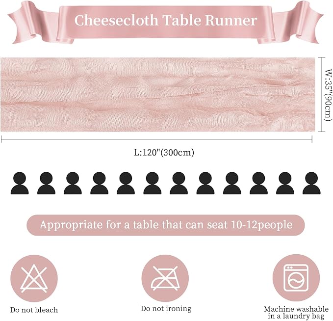 6 Pack Dusty Pink Cheesecloth Table Runner 35×120 Inch Fall Boho Home Decor | Rustic cheese cloths Sheer Gauze for Wedding Bridal Baby Shower Birthday Party Table Decor Halloween Thanksgiving Christmas