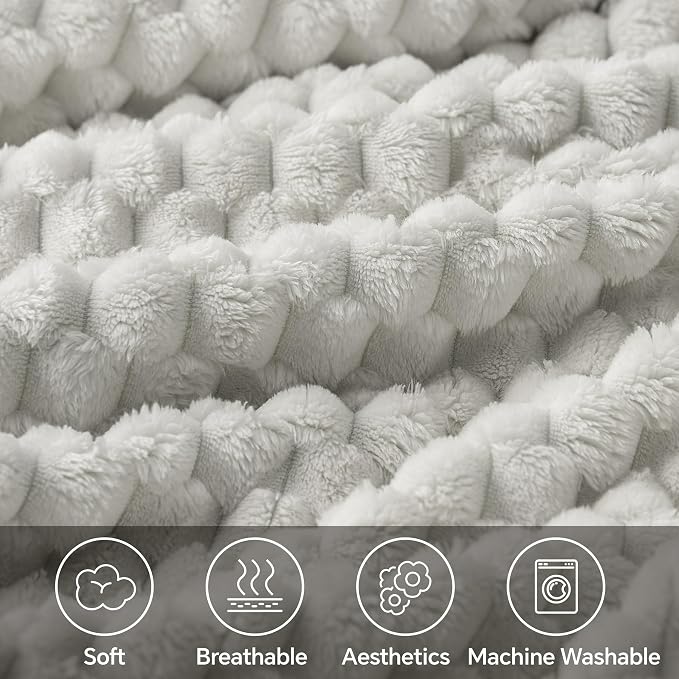 BEDELITE Light Grey Twin Blanket for Couch, Soft Cozy Gift for Women, 60*80 | 3D Jacquard Decorative Fleece Blanket, Super Soft Plush Throws, Cute Birthday Gift for Women & Men, Suitable for All Seasons