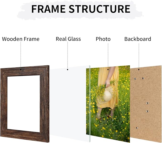 4x6 Collage Picture Frames Set of 2, Rustic Wooden Real Glass Vertical Hanging 3 Opening 4 by 6 Photo Frame, Distressed Brown