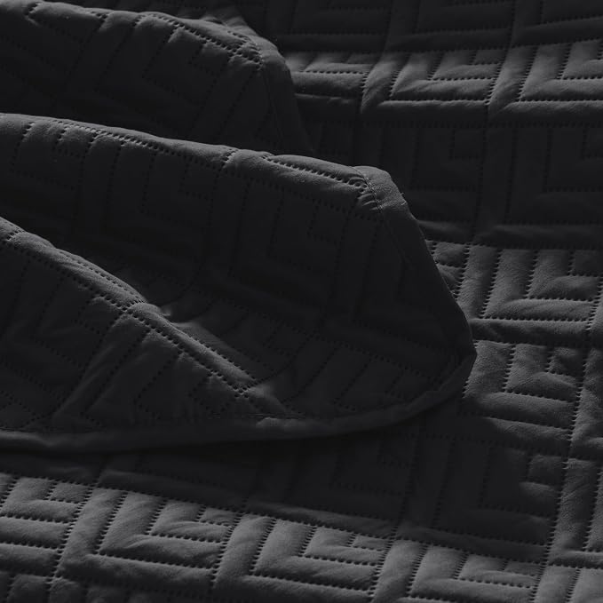 EXQ Home Quilt Set Queen Size Summer Squares Pattern Black Bedspread | Bedding Set For All Season Use, Soft & Breathable Coverlet,3-Piece Set Includes 2 Shams, Machine Washable