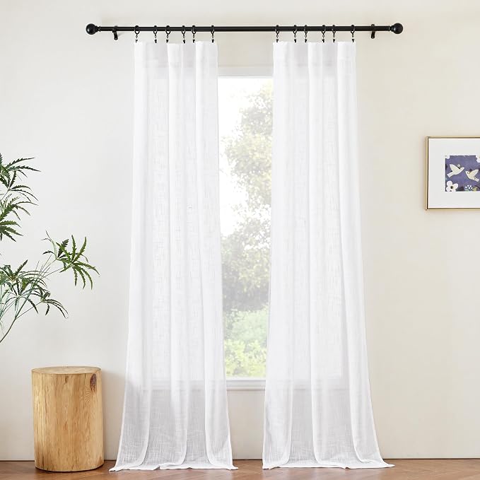 NICETOWN White Semi Sheer 90 inch Curtains for Bedroom, Rod Pocket & Back Tab Window Treatments Privacy with Light Filtering Drapes for Bedroom/Living Room, 2 Panels, W34 x L90