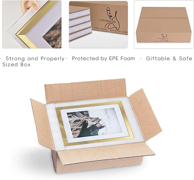Gallery Wall Frame Set, 8 Pack Neutral Wall Decor, Gold, Large | Elegant Collage Picture Frames Wall Art for Living Room, Entryway, Stairway, Bedroom, Assorted Size