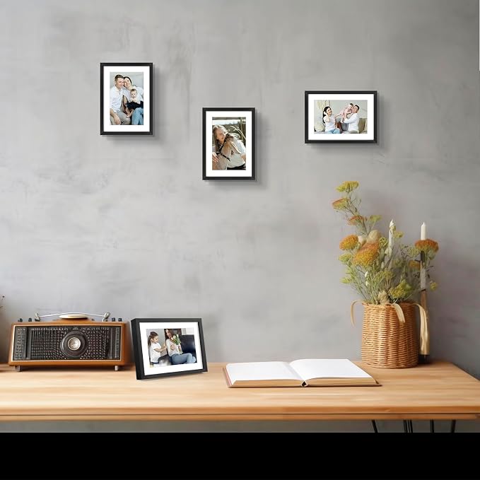 Frametory 5x7 Black Aluminum Metal Picture Frame Mat for 4x6 Glass