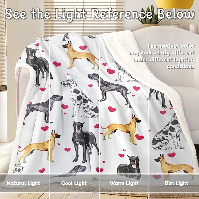 BlessLiving Great Dane Dog Blanket Red Blanket Queen Heart | Sherpa; BlessLiving Great Dane Dog Blanket Red; Heart; Puppy; Print; Fleece; Throw; Funny; Portrait; Plush; Blankets
