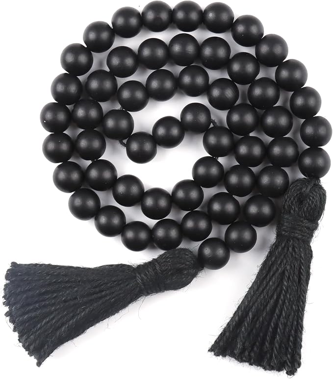 RAMIRABI Wood Beads Garland with Tassels, 39in Black Beads Home Decor