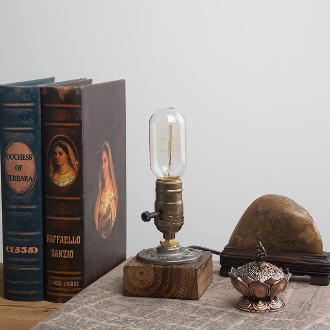 Vintage Table Lamp, Industrial Nightlight Steampunk Desk Lamp with E26 Antique Lamp Holder for Bedroom Living Room Home Art Display Cafe Bar Studio Antique Decor, Push Button(Without Bulb)