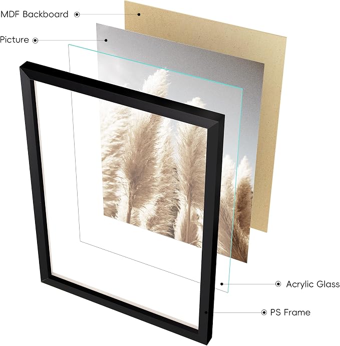 Gallery Wall Frame Set, 8 Pack Black Picture Frames, Small | Collage Pampas Grass Prints Wall Art Decor for Living Room, Entryway, Stairway, Bedroom, Assorted Size
