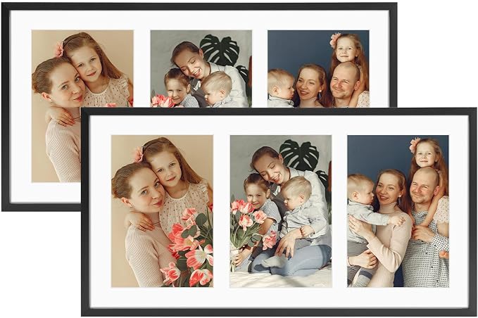 Golden State Art 8.5x16.3 Collage Frame for 3 5x7 Photos Black 2 Pack