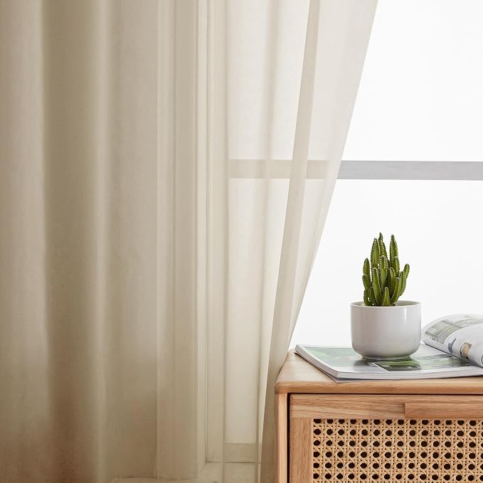 Simplebrand Taupe Sheer Curtains 96 Inches Long, Light Filtering Light Brown Rod Pocket Solid Color Window Sheer Curtain Panels, Elegant Curtains & Drapes for Living Room, Bedroom 2 Panels, 42" W