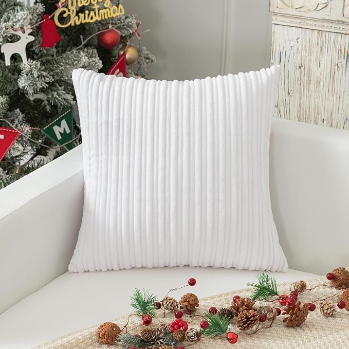 Kevin Textile Striped Corduroy 26”x26” Pillow Covers 2 Pack, Pure White
