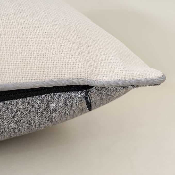 Yangest Patchwork Pillow Cover 18x18 Inch Luxury Cotton and Linen Cushion Cover Square Pillowcover for Couch Bedroom Living Room, Gray