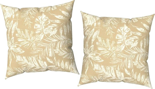Outdoor Pillow Covers 16x16 Inch Set of 2 Waterproof Decorative Throw Pillow Covers Patio Pillow Cases for Patio Furniture Garden Couch Farmhouse,Tropical Leaf Oat