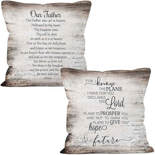 Christian Scripture Lord Our Father Prayer Throw Pillow Covers 18x18 Set of 2, Bible Verse Jeremiah Decor Pillow Cases for Bedroom Living Room, Religious Square Pillowcases for Couch Bed Sofa