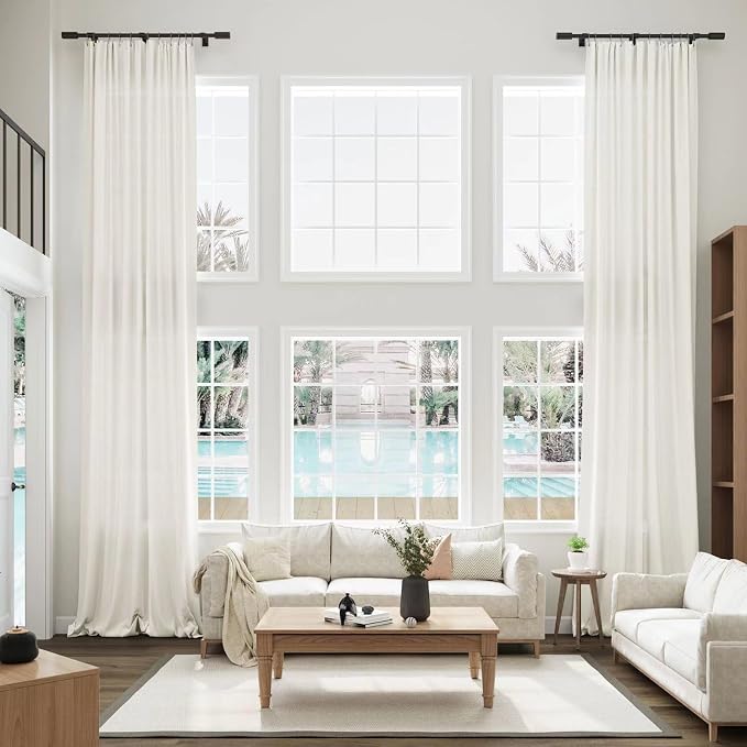 Extra Long Linen Curtains 134 Inches Long for Living Room Natural Cream Semi Sheer Curtain Rod Pocket 2 Panels Set Boho Farmhouse Light Filtering Window Drapes for Bedroom Beige Ivory 52x134