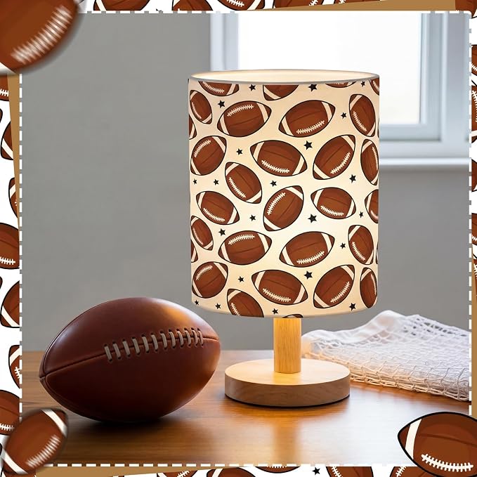 VIHOSE Football Kids Table Lamp for Bedroom Kids Bedside Lamp with Linen Wooden Nightstand Cartoon Nursery Lampshade for Girls Boys Living Room