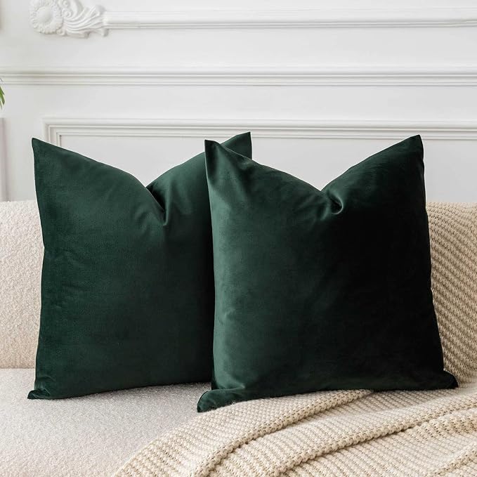 JUSPURBET Decorative Velvet Throw Pillow Covers 18x18 Set of 2,Army Green