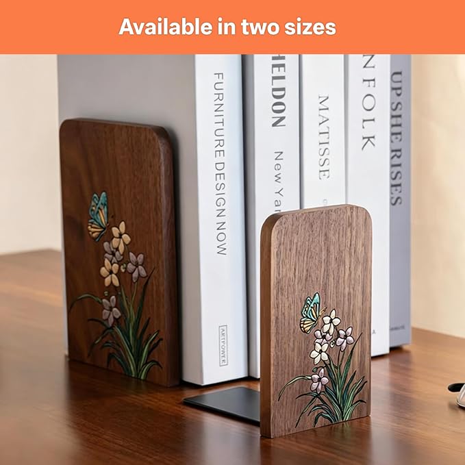 Wood Book Ends for Shelves, Traditional Craft Hand-Painted Bookends, 5.12" H Book Holder for Shelf, 1 Pair Decorative bookends for Office, School, Bookstore, Home.