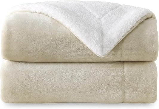 SOCHOW Sherpa Fleece Throw Blanket, Linen, 50x60 inches | Double-Sided Super Soft Luxurious Plush Blanket Throw Size