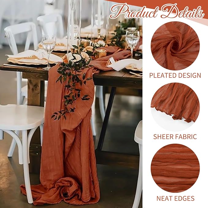 10 Pack Terracotta Cheesecloth Table Runner 17x108 Inch Boho Gauze Cheese Cloth Table Runners for Wedding Party Baby Shower Birthday Home Decor