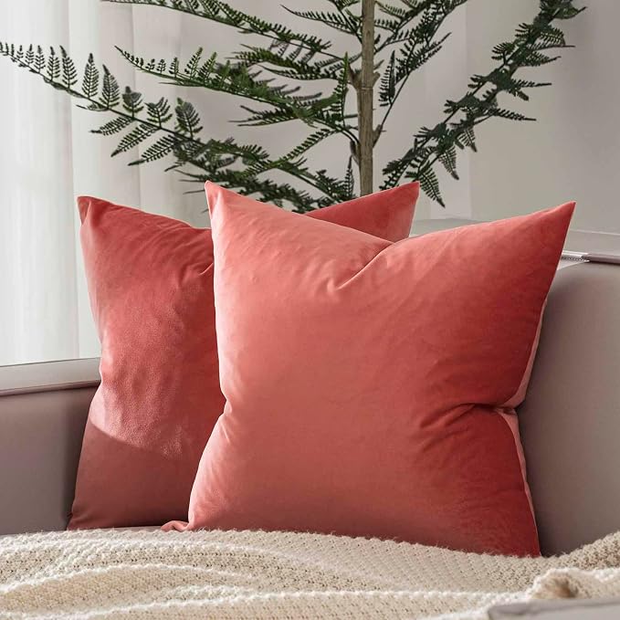JUSPURBET 28x28 Euro Velvet Throw Pillow Covers Set of 2,Coral