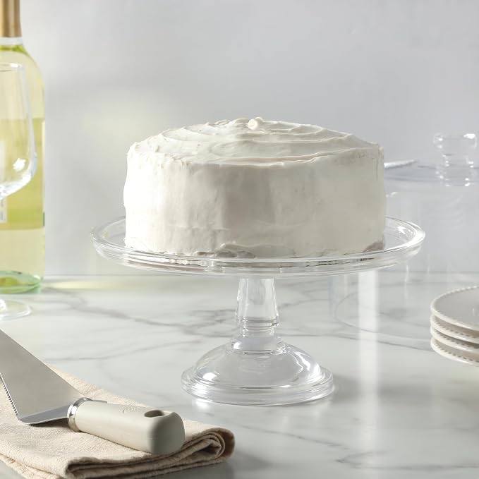 Martha Stewart Watercrest Glass Cake Stand with Dome, 10.2 Inch Clear Footed Pedestal Cake Stand with Glass Lid Cover, Handmade Glassware for Cakes and Desserts