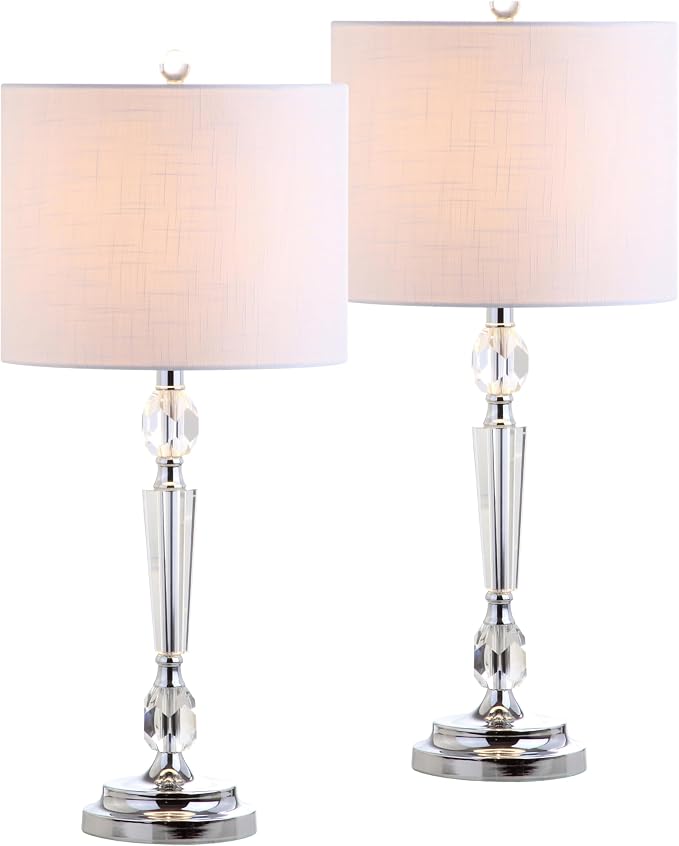 JONATHAN Y Victoria 27" Crystal LED Bedside Table Lamp, Clear, Set of 2