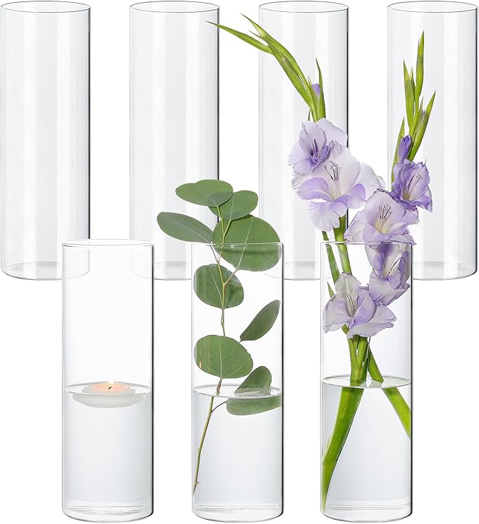 SUPMIND 7Pcs Glass Cylinder Vases for Centerpieces, 10 Inch Tall Vases Bulk | Clear Flower Vases Set, Glass Hurricane Candle Holder Floral Vases for Table, Floating Candle Vases for Wedding Home Décor