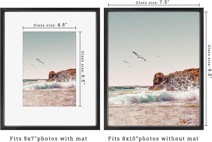 Frametory 8x10 Black Aluminum Metal Picture Frame Mat for 5x7 Glass