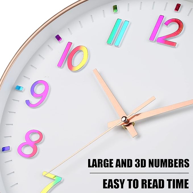 HZDHCLH 12 Inch Silent Wall Clock Battery Operated Non Ticking Colorful | 12 inch Silent Non Ticking Modern Wall Clock for Nursery Room Living Room Bedroom Kitchen Office Classroom Decor