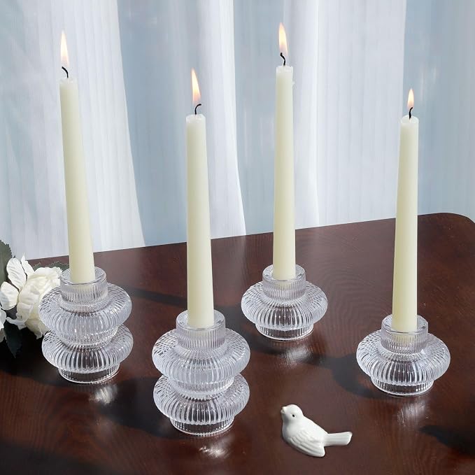 VOHO Dual Sized Candlestick Holders Set of 6, Clear Candle Sticks Holder
