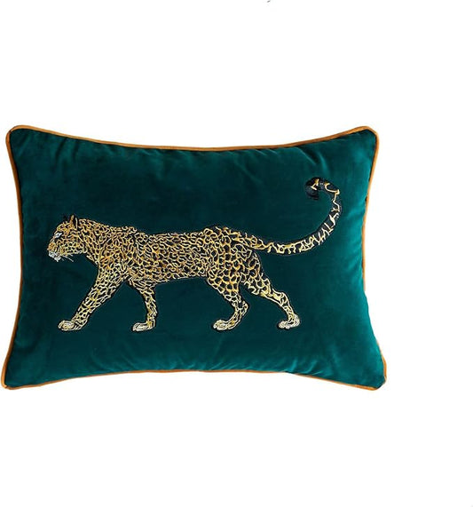 Luxury Embroidery Leopard Throw Pillowcase Gold Embroidered Velvet Cloth Cushion Cover Decorative Leopard Print Cheetah Pillows Case for Preppy Stuff Room 1PCS (14"x20"Color-1)