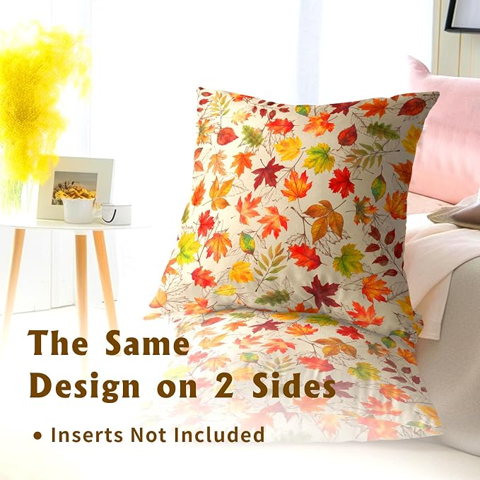 Autumn Leaves Throw Pillow Covers 22x22 inch Set of 2 Fall Maple Leaf Wild Plant Pillow Cases Thanksgiving Seasonal Farmhouse Outdoor Decor Cushion Cover for Home Porch Sofa