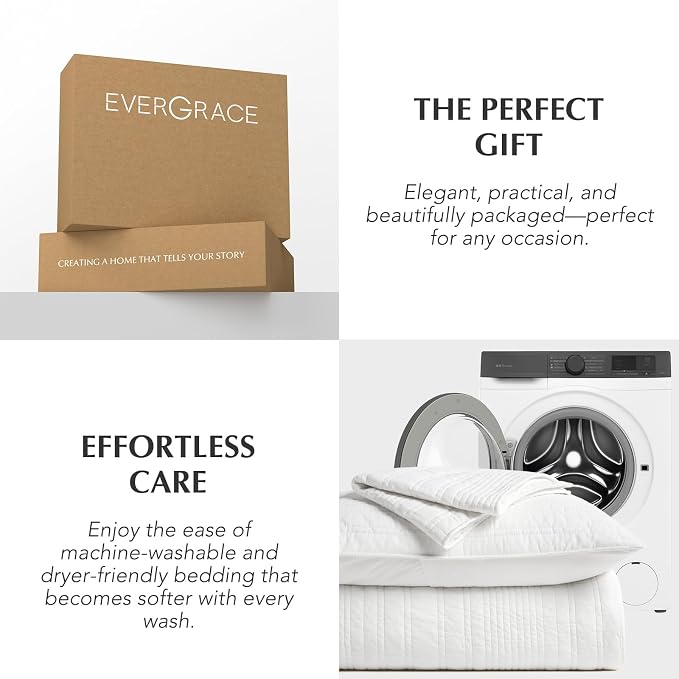 EVERGRACEHOME 100% Cotton Quilt Set Oversized Cal King, Bright White | Pre-Washed Soft Cotton, Striped Coverlet Bedspread, 3 Piece Lightweight Bedding Set for All Season, with 2 Pillow Shams