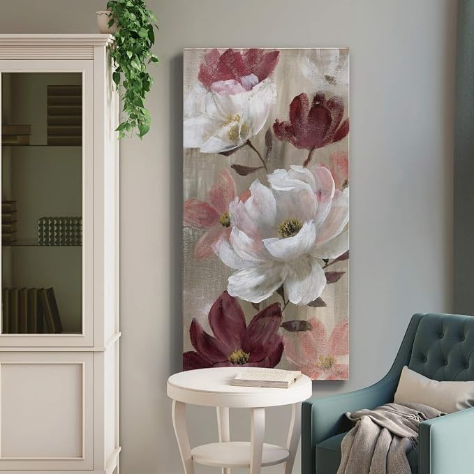 Renditions Gallery Canvas Flower Wall Art Home Glam Paintings & Prints Colorful Rose Garden Modern Romantic Botanical Wall Hanging Decorations for Bedroom Office Kitchen - 12"x24" LT43