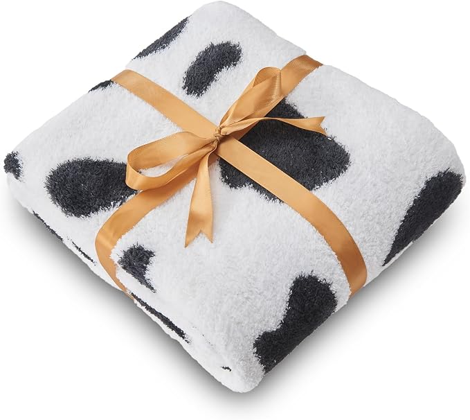NEWCOSPLAY Knitted Throw Blanket for Couch Sofa Bed, Cow, 50"x60" | Super Soft Plush, Fuzzy Fluffy Microfiber, Lightweight Cozy Blanket for Room Decor, All Season Use