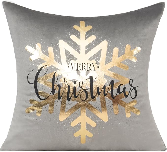 All Smiles Gray Gold Christmas Decorations Throw Pillow Covers Cases 12X20 Set of 2 Winter Xmas Indoor Home Holiday Décor Ornaments Velvet Navidad Cushion for Sofa Tree Snowflake Reindeer