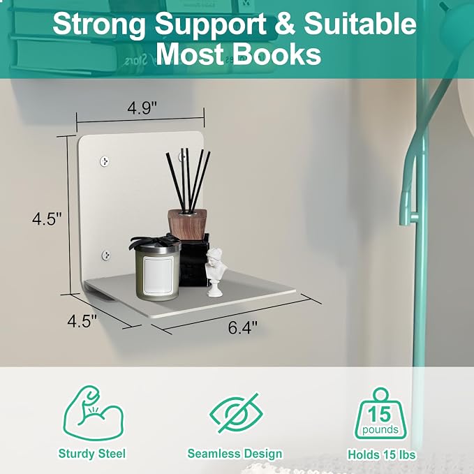 Eapele Invisible Floating Bookshelf, Heavy-Duty Hanging Bookshelves, Steel Constructed Wall Mounted Hidden Bookshelf with Mounting Hardware, 3PCS Grey