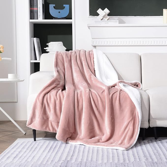 SOCHOW Sherpa Fleece Throw Blanket, Dusty Pink, 60x80 inches | Double-Sided Super Soft Luxurious Plush Blanket Twin Size