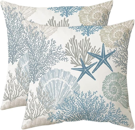 Tritard Coastal Pillow Covers Set of 2, 22x22, Blue