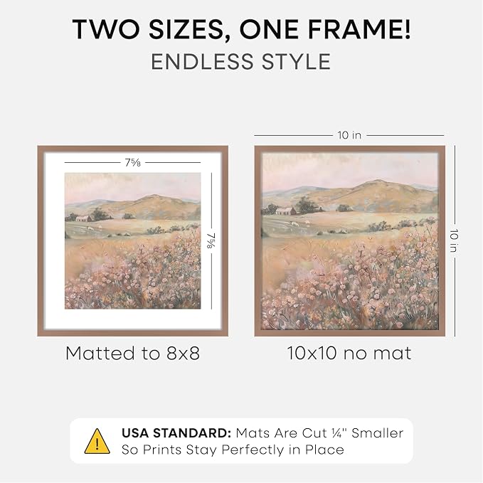 Homeforia 10x10 Mocha Picture Frame, High-End Metal, 8x8 Mat, Glass