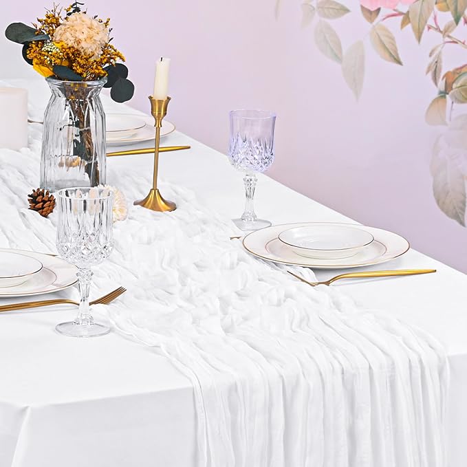 10 Pack White Cheesecloth Table Runner 17x108 Inch Boho Gauze Cheese Cloth Table Runners for Wedding Party Baby Shower Birthday Home Decor