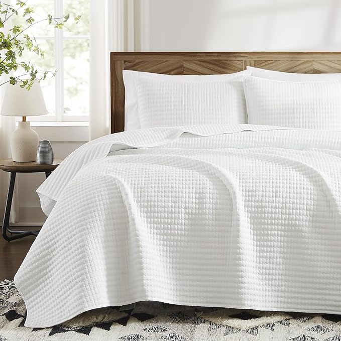 White Quilt Set Queen Size-Lightweight Bedspreads Queen Quilts Bedding Set | Soft Coverlet with 2 Pillow Shams for All Seasons, Suitable for Bed, Couch, 3 Pieces, 90"x94"