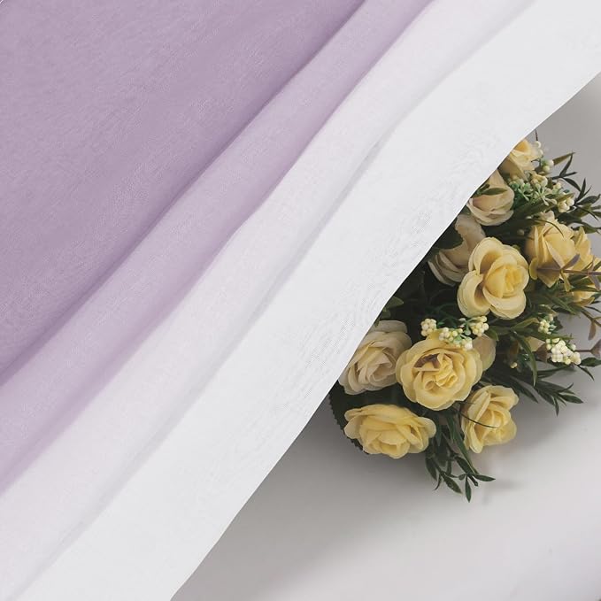DWCN Ombre Sheer Curtains - 84 inches Long Faux Linen Gradient Semi Voile Curtains for Bedroom and Living Room, Set of 2 Grommet Top Window Curtain Panels, 42 x 84 Inches Long, Lavender