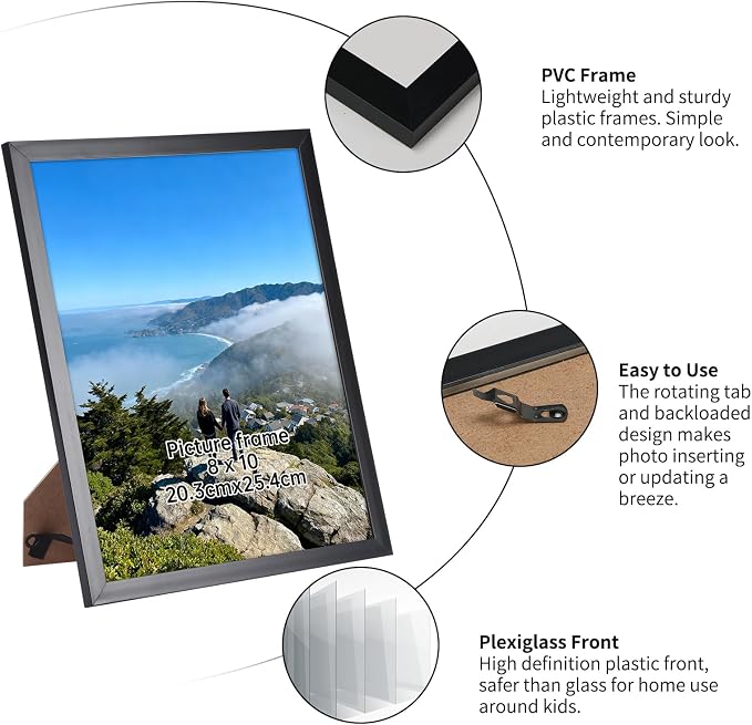 Giftgarden 8x10 Picture Frame Set of 7, Multi Photo Frames for Wall Decor or Tabletop Display, Black