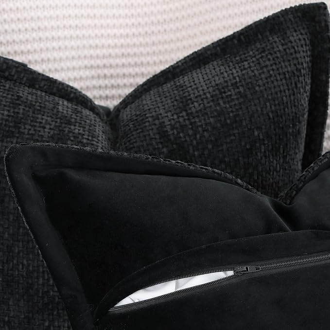 MADIZZ Decorative Chenille Velvet Throw Pillow Covers Set of 2 Soft Boho Textured Neutral Couch Throw Pillow for Bed Modern Farmhouse Home Decor for Sofa Livingroom Black 20x20 Inch