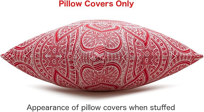 TreeWool Mandala Accent Throw Pillow Covers 18x18 Set of 2 (Red) | Decorative Throw Pillowcases for Sofa & Couch; 100% Cotton Accent Covers Ideal for Spring & Summer Stylish Home Decor