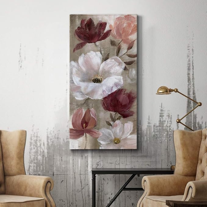 Renditions Gallery Canvas Flower Wall Art Home Paintings & Prints Colorful Rose Garden Glam Modern Romantic Botanical Artwork Decorations for Bedroom Office Kitchen - 20"x40" LT43