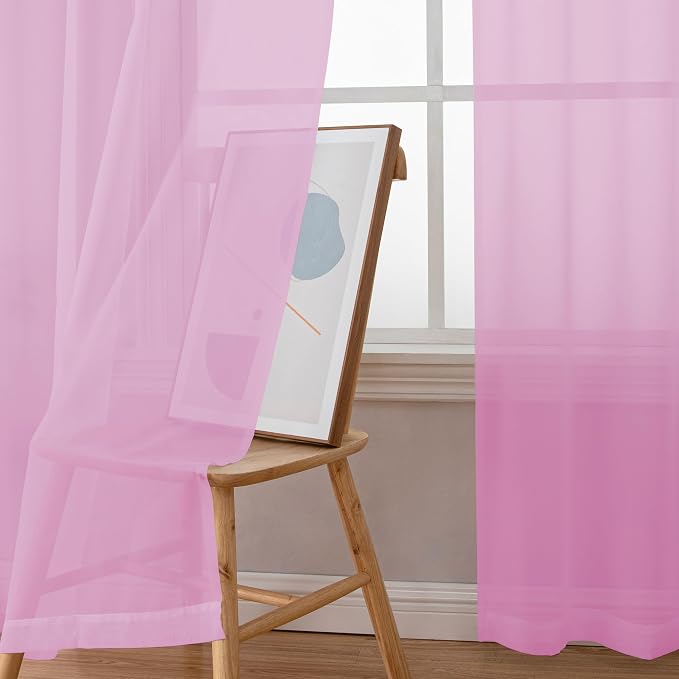 Simplebrand Pink Sheer Curtains 84 Inches Long, Light Filtering Rod Pocket Solid Color Window Sheer Curtain Panels, Elegant Curtains & Drapes for Living Room, Bedroom 2 Panels (42" W x 84" L)